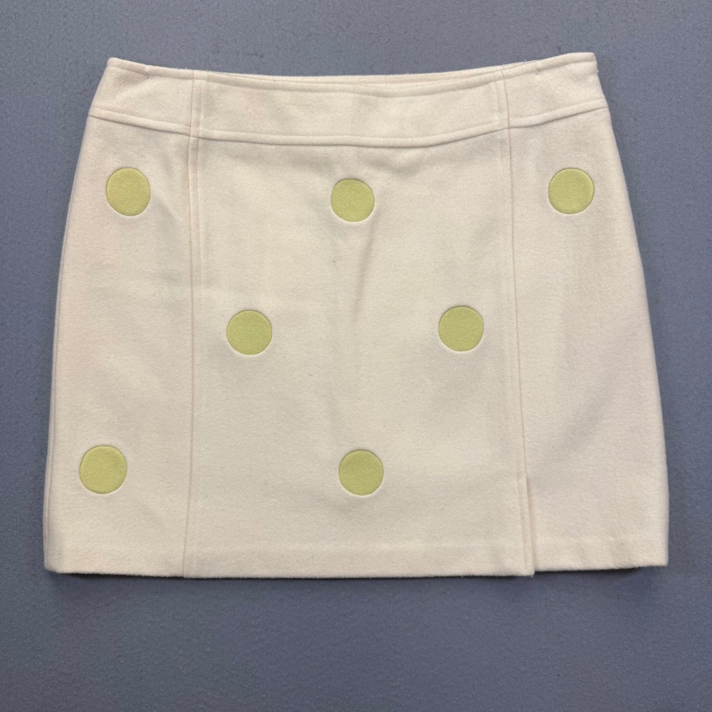Gene Meyer Cream Wool Blend Polka Dot Mini Skirt Size 10 Retro Mod Style